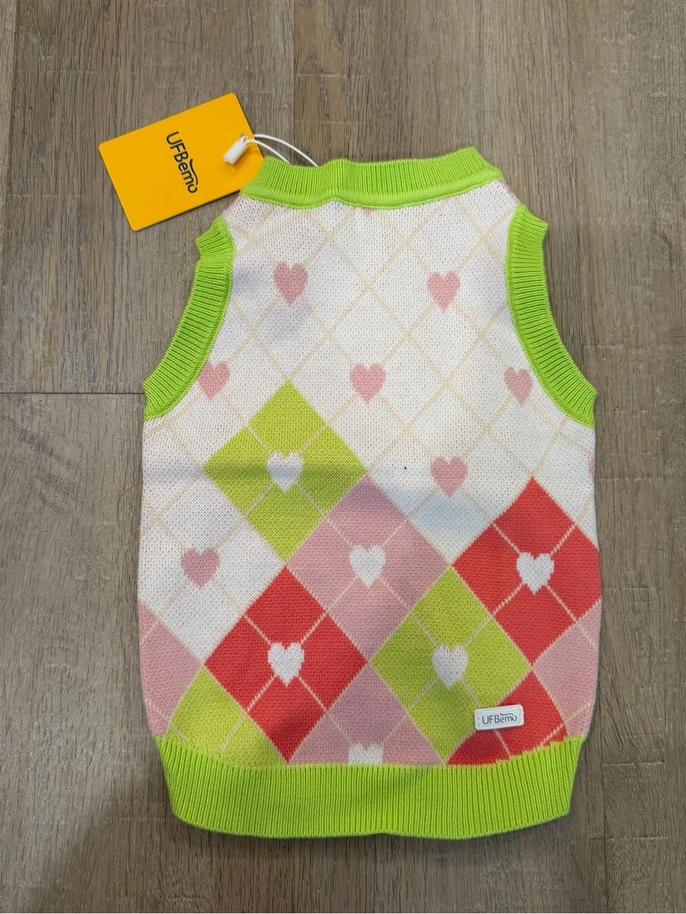 UFBemo Dog Sweater Vest Size M Argyle Heart Pink Green Knit Pet Apparel NWT